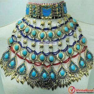 Vintage Afghan Turquoise Choker: Kuchi Tribal Necklace